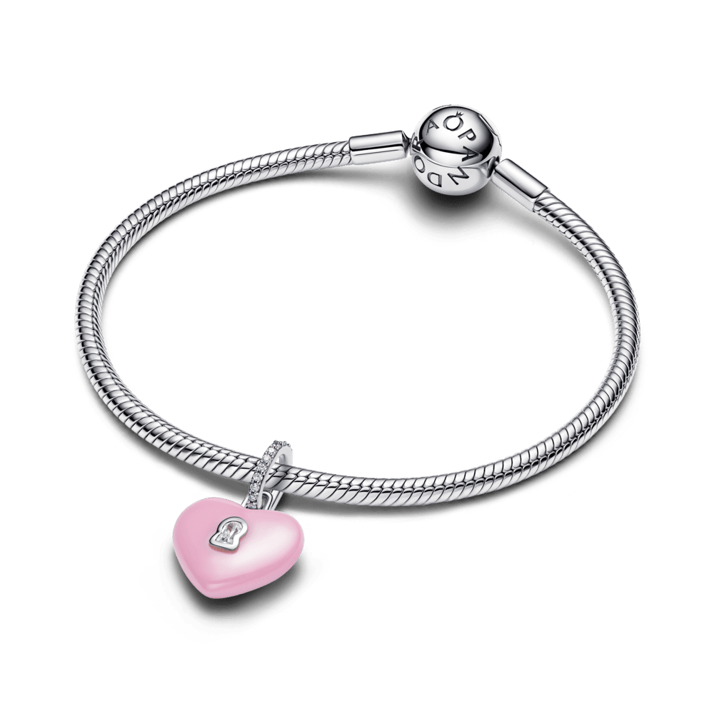 Rozā keramikas sirds formas piekaramās atslēgas amulets