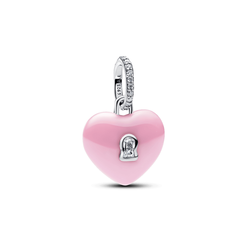 Rozā keramikas sirds formas piekaramās atslēgas amulets