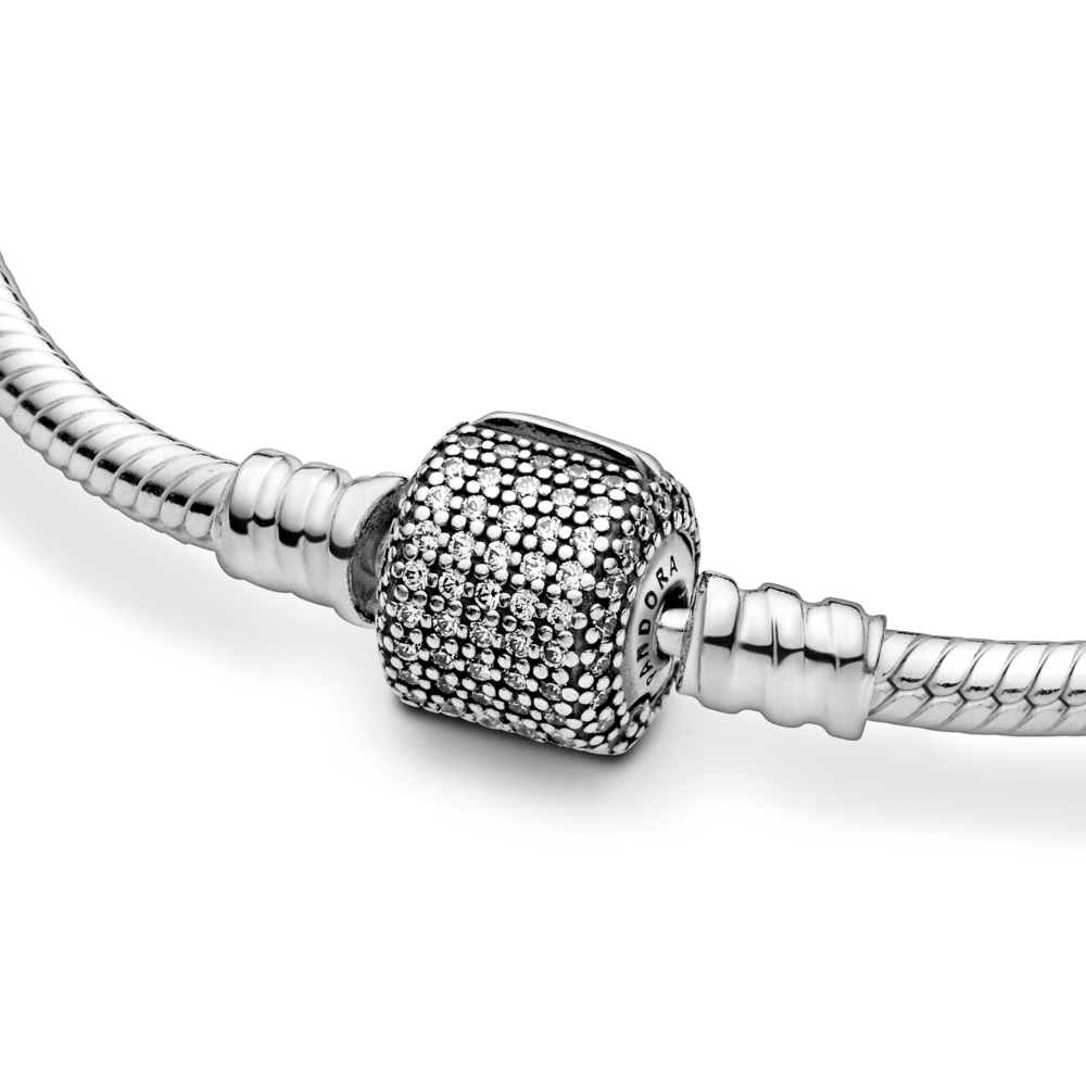 Pandora Moments čuskas raksta rokassprādze ar mirdzošu muciņas aizdari