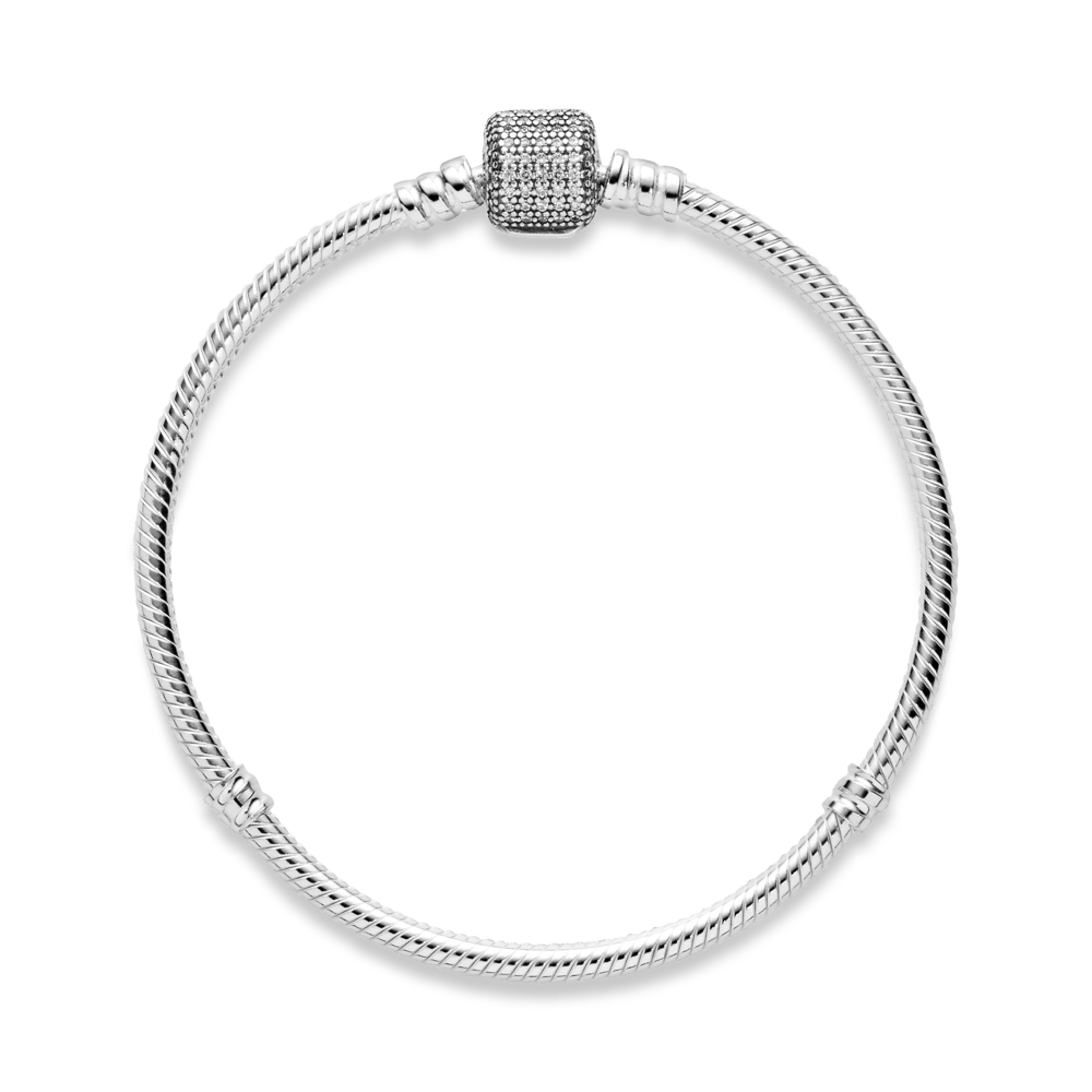 Pandora Moments čuskas raksta rokassprādze ar mirdzošu muciņas aizdari