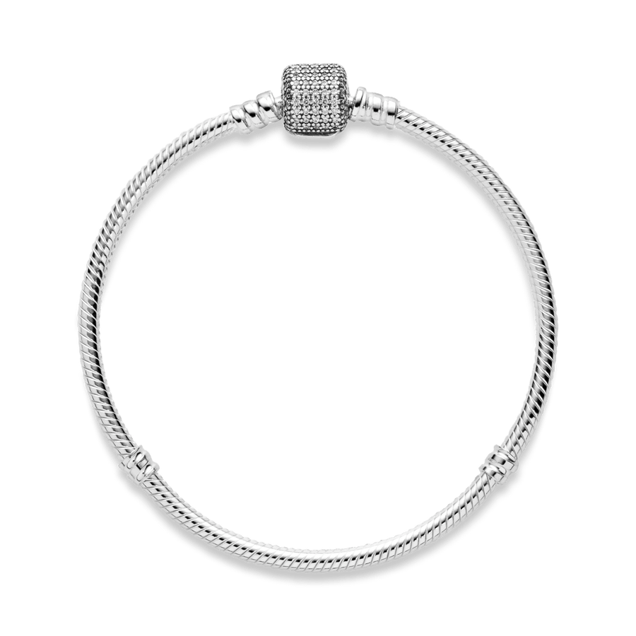 Pandora Moments čuskas raksta rokassprādze ar mirdzošu muciņas aizdari