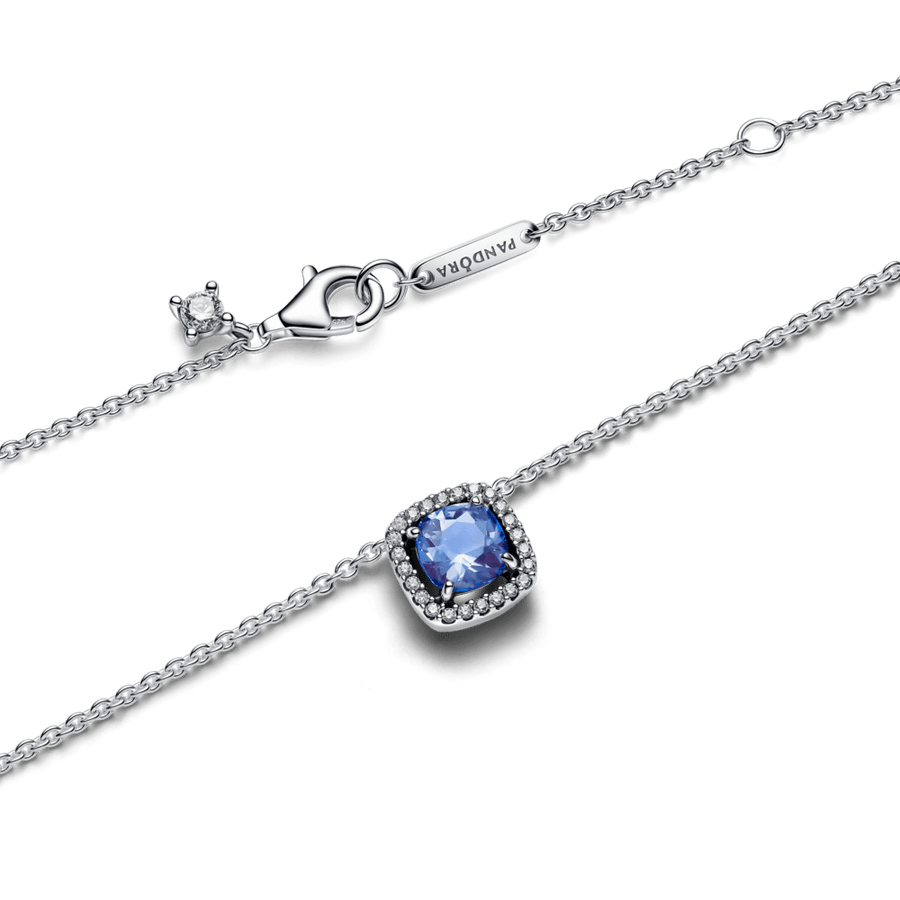 Kvadrātveida mirdzoša, zila Halo kulona kaklarota