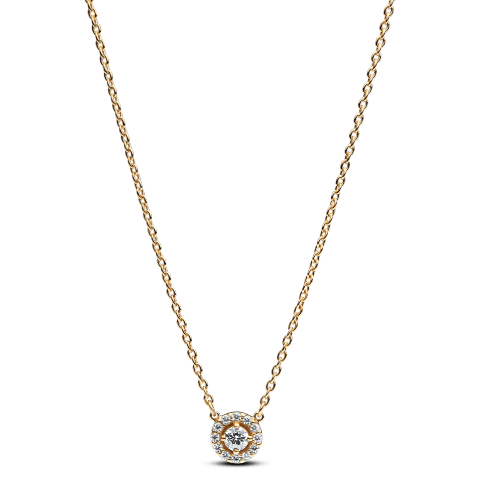 Dāvanu komplekts: Apļveida Pavé Halo kulona kaklarota & Apļveida Pavé Halo stīpiņu auskari