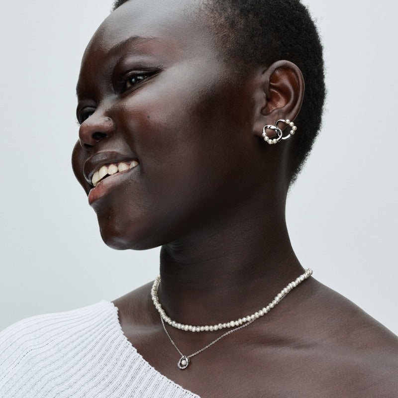 Organiskas formas Pavé apļveida un saldūdens kultivētu pērļu Collier kaklarota