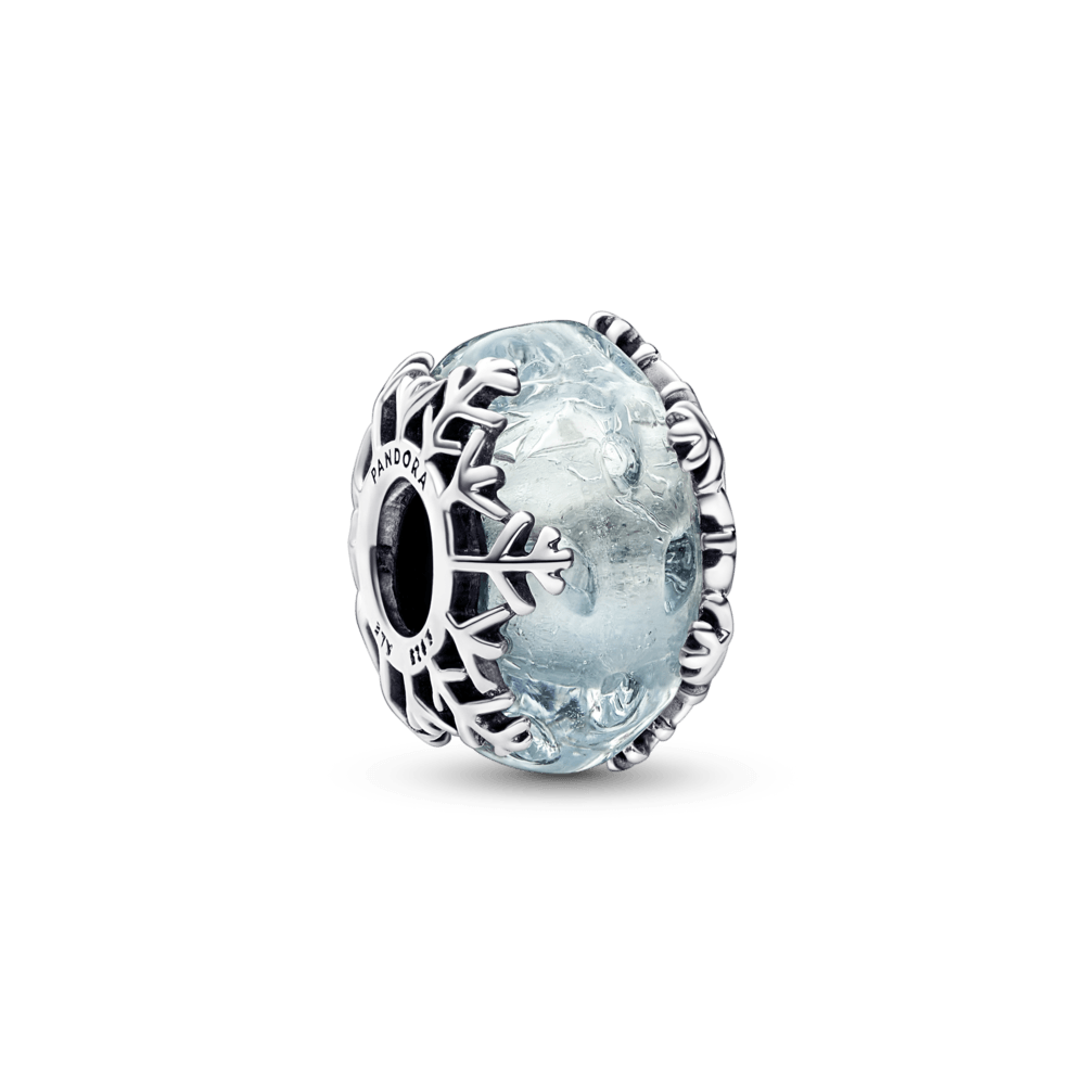 Zilais Murano ziemas sniegpārsliņas amulets