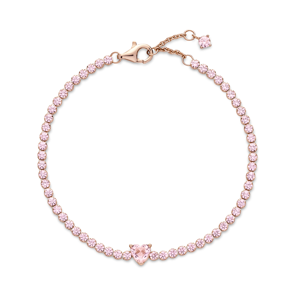 Mirdzošā tenisa rokassprādze ar sirds motīvu