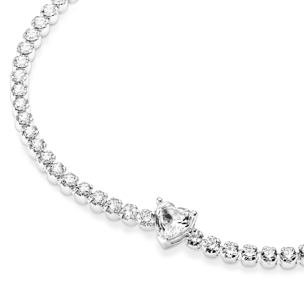 Mirdzošā tenisa rokassprādze ar sirds motīvu