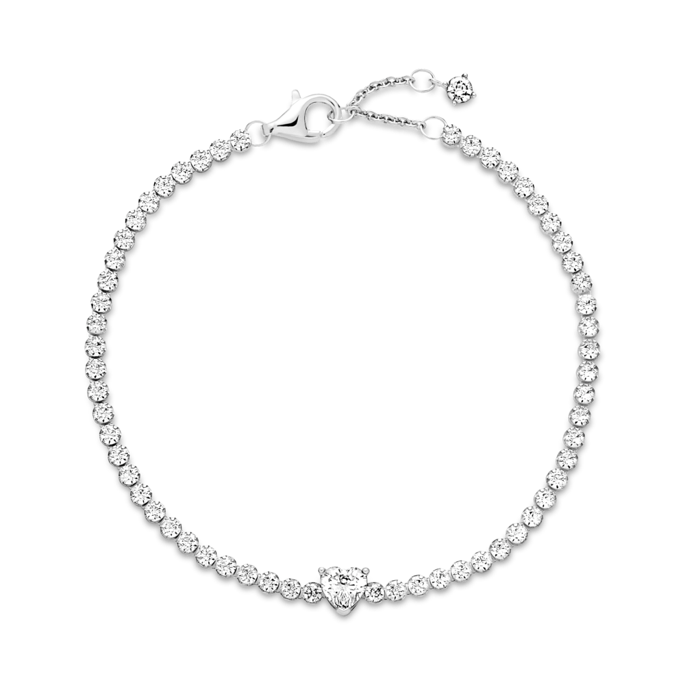 Mirdzošā tenisa rokassprādze ar sirds motīvu