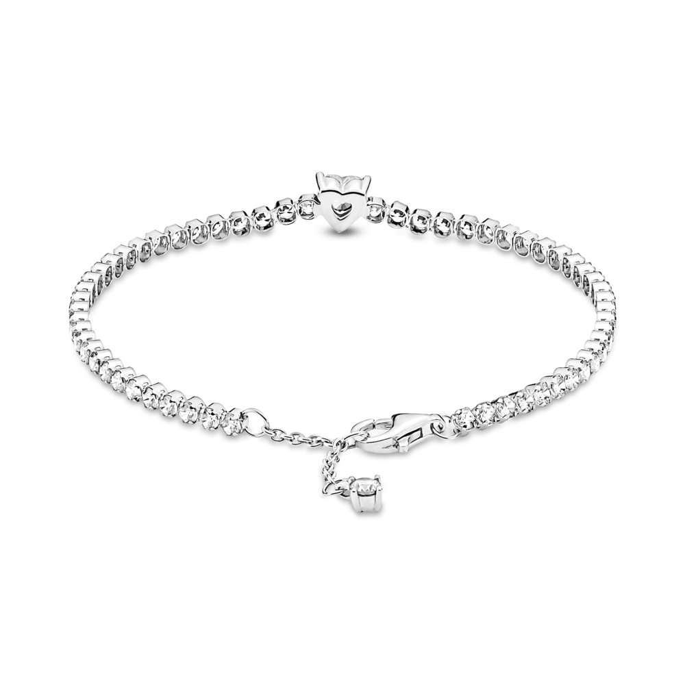 Mirdzošā tenisa rokassprādze ar sirds motīvu