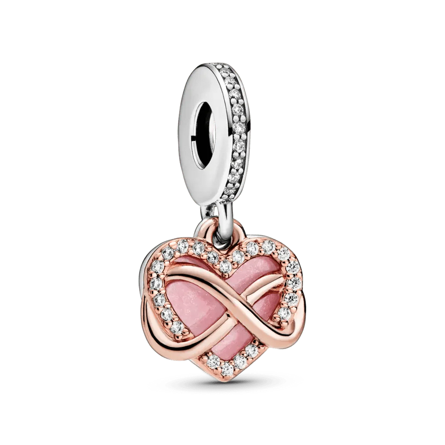 Mirdzošs piekarināmais sirsniņamulets ar bezgalības motīvu