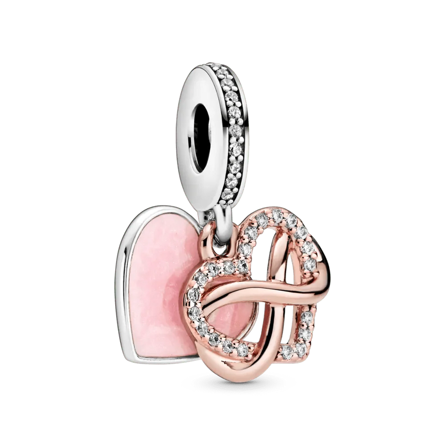 Mirdzošs piekarināmais sirsniņamulets ar bezgalības motīvu