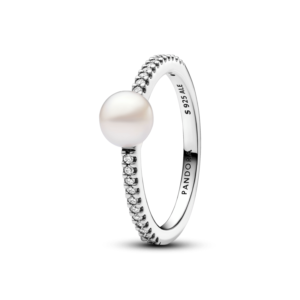 Gredzens ar apstrādātām, kultivētām saldūdens pērlēm un pavé stila inkrustētiem akmeņiem