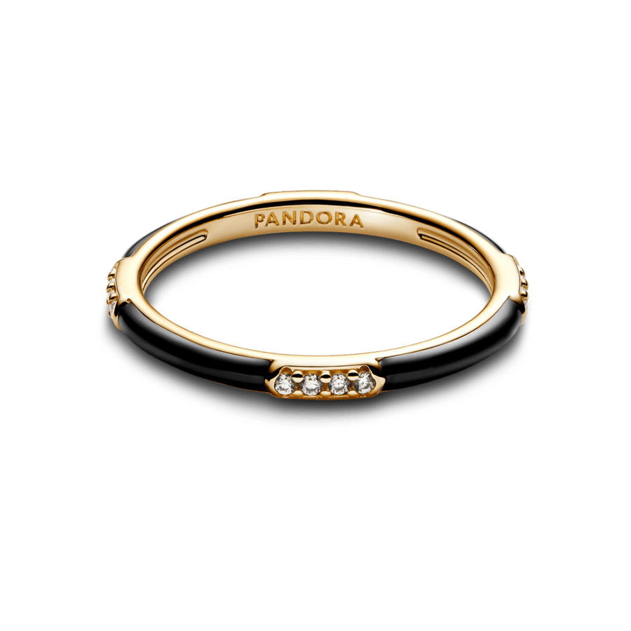 Melns emaljas un akmentiņu gredzens