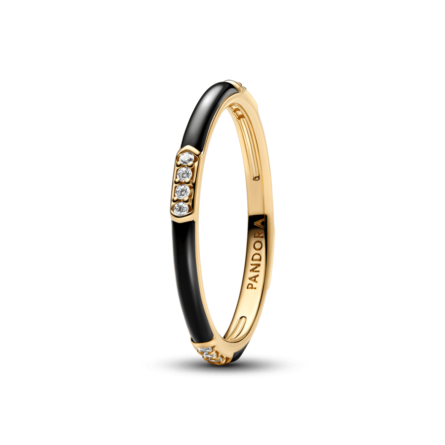 Melns emaljas un akmentiņu gredzens