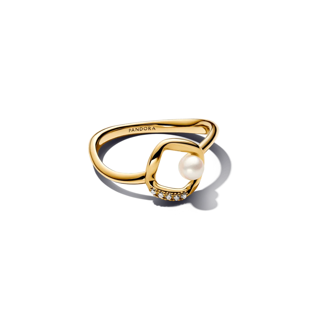 Gredzens ar organiskas formas pavé stila apli un apstrādātu kultivētu saldūdens pērli