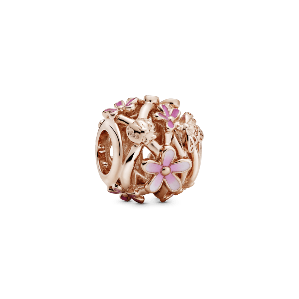 Ažūra rakstā veidots rozā margrietiņas amulets