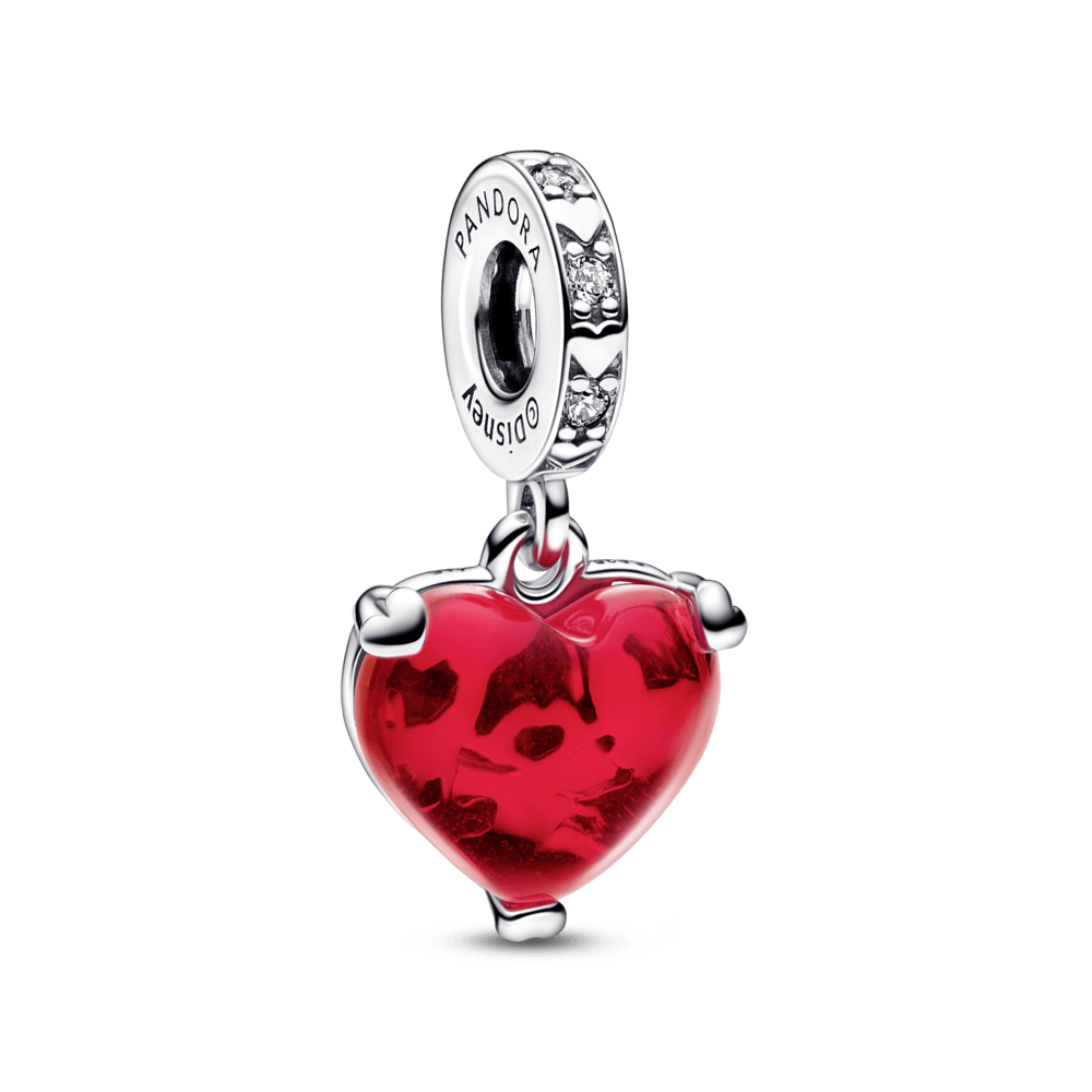 Piekarināmais Disney Mickey un Minnie Mouse skūpsta sarkanais Murano stikla amulets