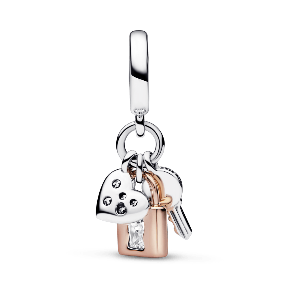 Piekarināmais divtoņu atslēgas, slēdzenes un sirds trīs elementu amulets