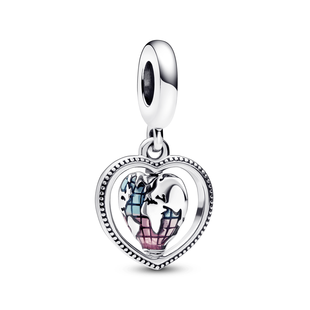 Piekarināmais globusa amulets ar ģimenes rotējošām ģimenes sirdīm
