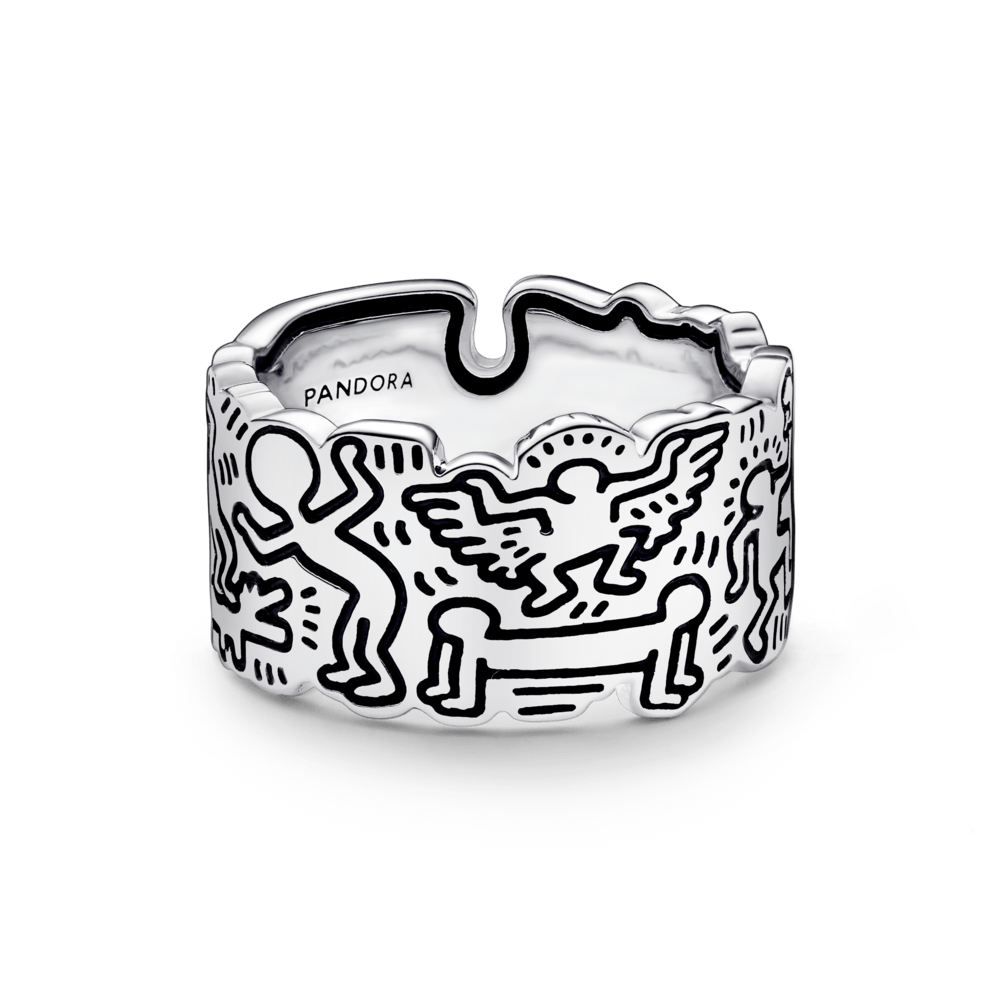 Keith Haring™ x Pandora platais mākslas, mīlas un cilvēku gredzens