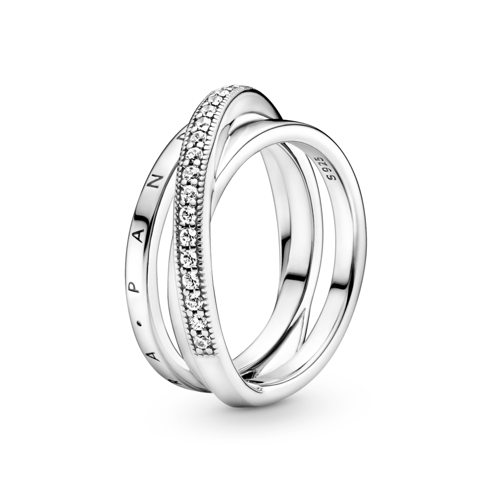Kombinētais pavé gredzens ar trīs stīpiņām