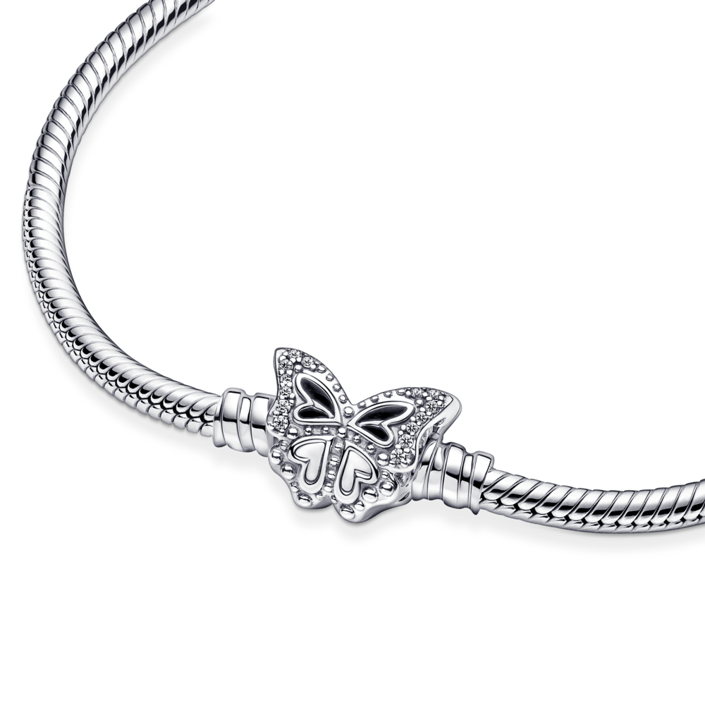 Pandora Moments čūskas raksta ķēdītes rokassprādze ar taureņa aizdari