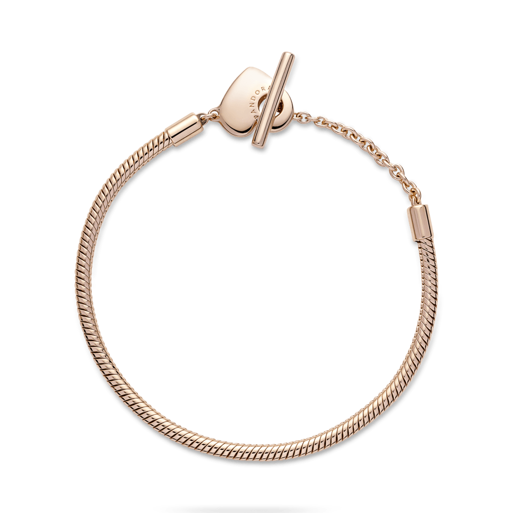 Pandora Moments sirsniņformas aizdares un čūskas raksta ķēdītes rokassprādze