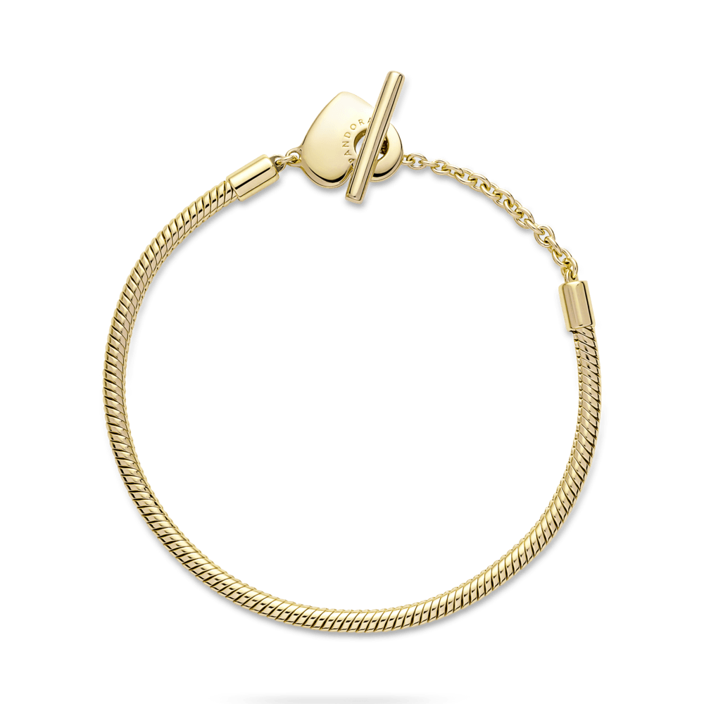 Pandora Moments sirsniņformas aizdares un čūskas raksta ķēdītes rokassprādze