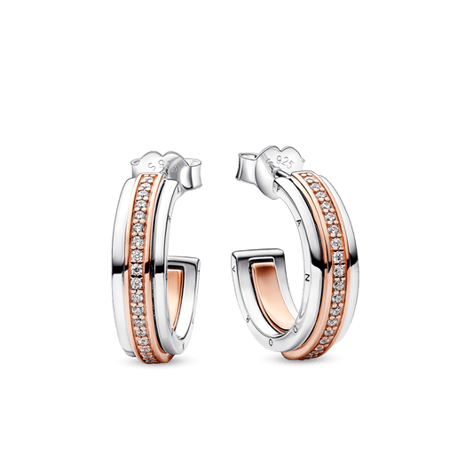 Pandora Signature divu toņu logo un pavé raksta riņķa auskari