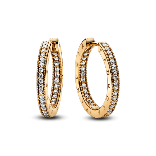 Pandora Signature logo un pavé raksta riņķa auskari