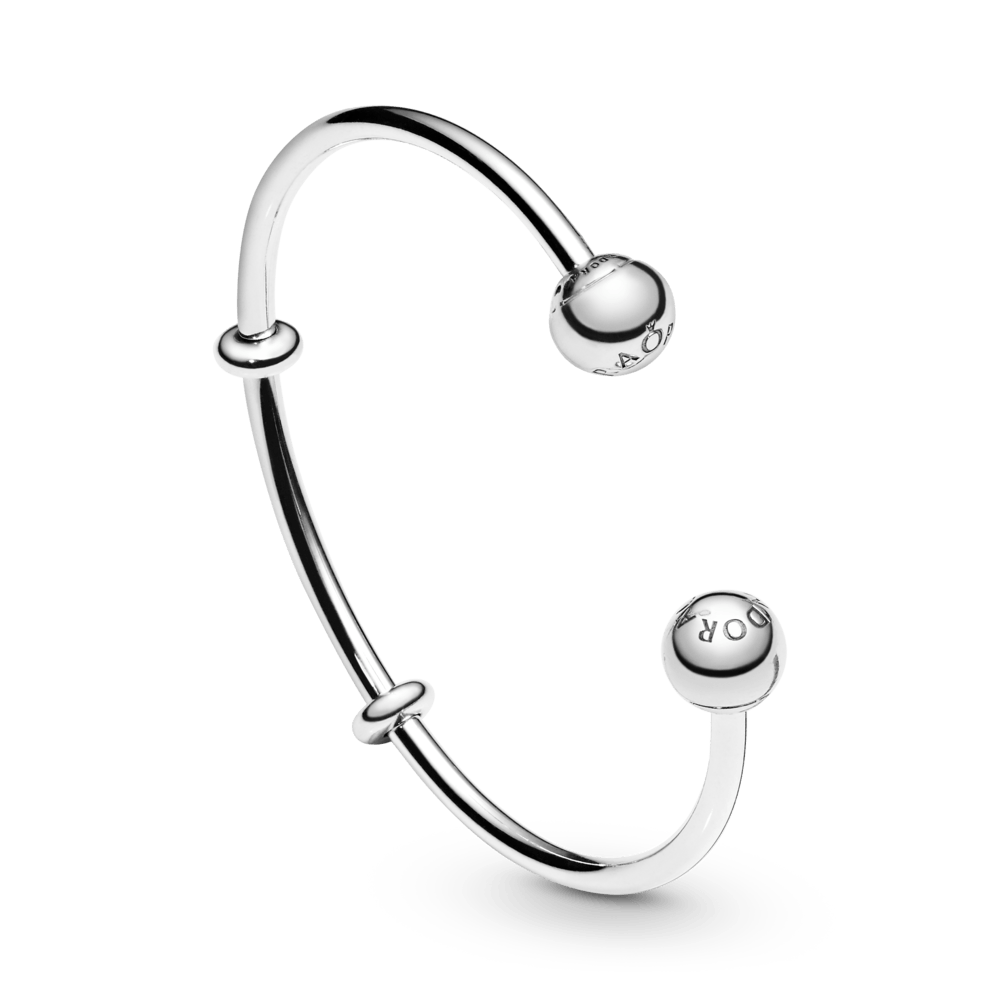 Sudraba atvērta rokassprādze ar silikona aizbāžņiem un maināmiem gala vāciņiem