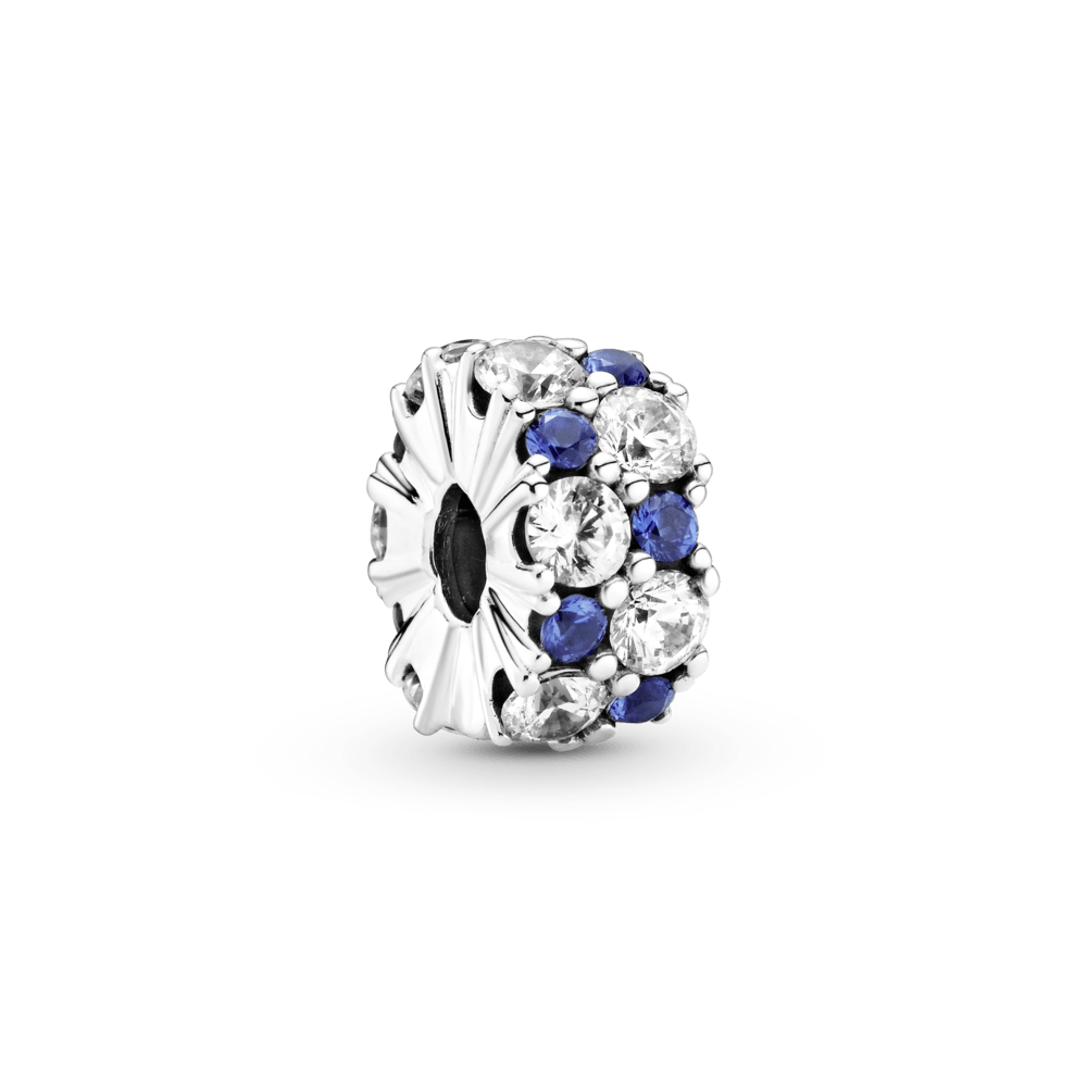 Piespraužamais caurspīdīgi zilais un mirdzošais amulets