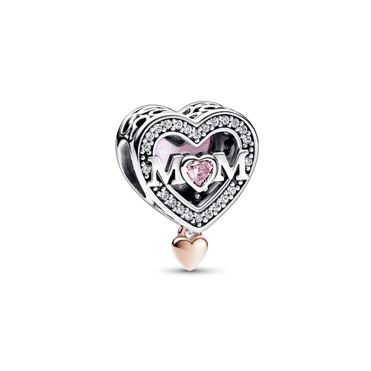 Divtoņu ažūra rakstā veidots "Mum" un sirds amulets